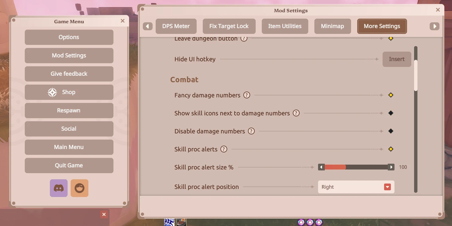 All your mod settings together in the game menu